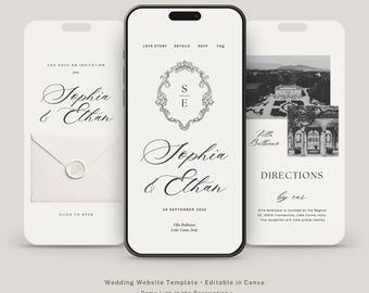 Wedding Website with Built-in RSVP | Digital Wedding Invitation With Monogram | Editable Canva Website