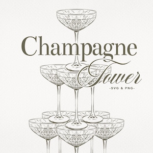 Hand Drawn Champagne Tower Illustration | SVG & PNG files | Champagne Glasses Clip Art | Wedding Menu Illustration | Champagne Tower Sketch
