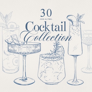 30 Hand Drawn Drink Illustrations | SVG & PNG files | Cocktail Clip Art | Signature Drink Sign Clip Art | Digital Download