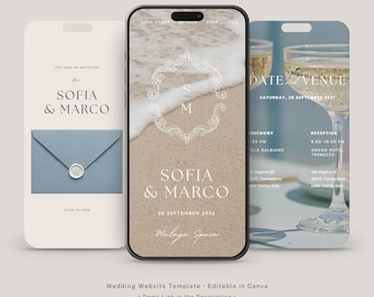 Beach Wedding Website Template | Editable Canva Website | Digital Wedding Invitation