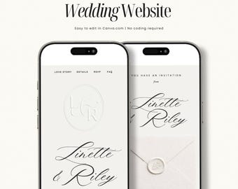 Zeitlose Hochzeitswebsite-Vorlage mit RSVP-Funktion und Musik | Bearbeitbare Canva-Website