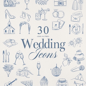 30 Hand Drawn Wedding Timeline Icons | SVG & PNG files | Wedding Clip Art Illustrations | Line Art Icons | Digital Download