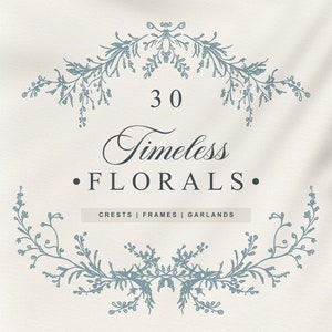 30 Floral Clipart PNG and SVG Illustrations Flower Borders, Crests and Frames for Wedding Invitation Hand Drawn Set Digital Download zdjęcie 1