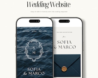 海辺の結婚式向けウェブサイトテンプレート | 編集可能なCanvaウェブサイト | ビーチウェディング