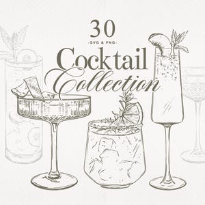 30 Hand Drawn Drink Illustrations | SVG & PNG files | Cocktail Clip Art | Signature Drink Sign Clip Art | Digital Download