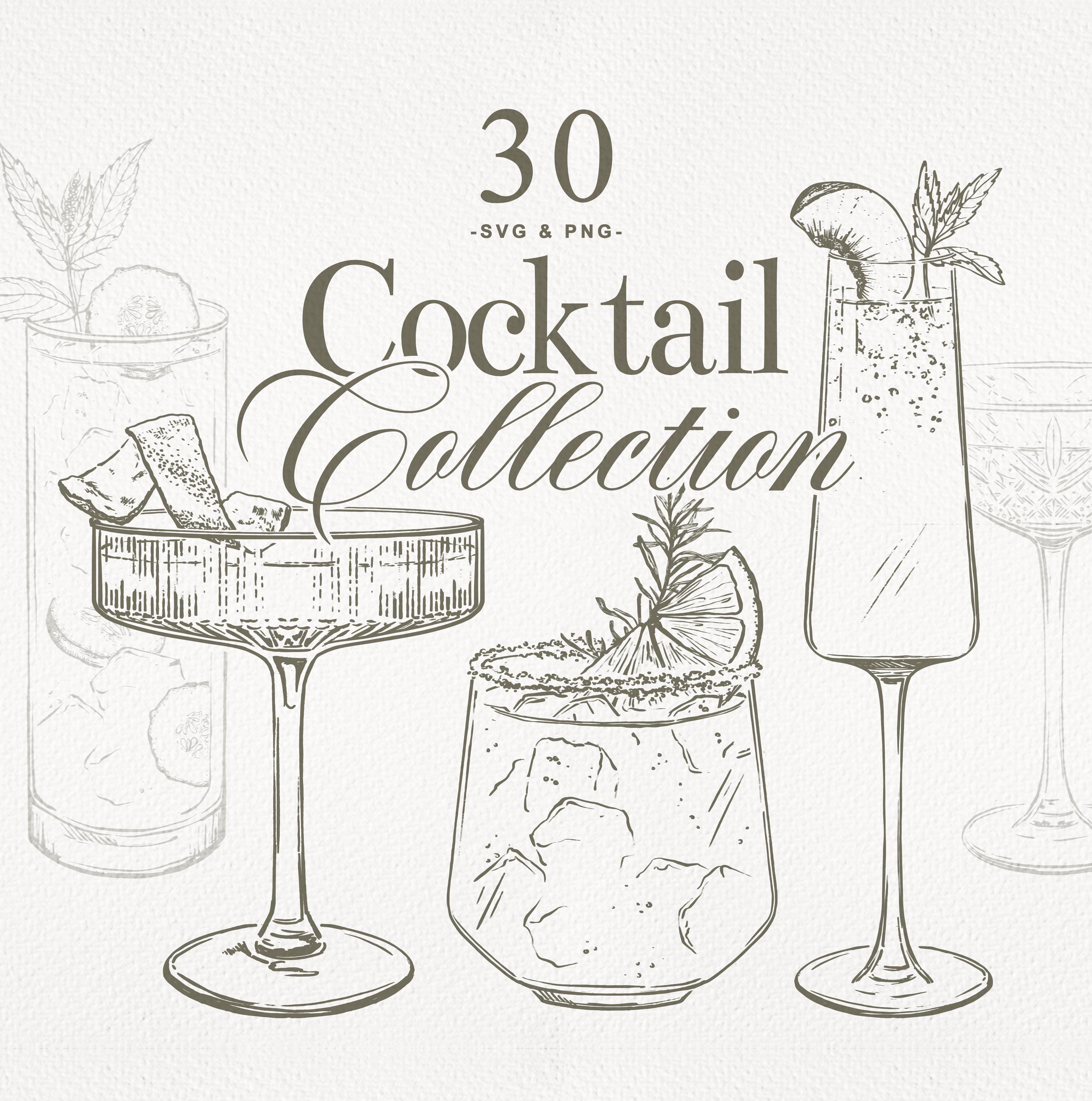 30 Hand Drawn Drink Illustrations | SVG & PNG Files | Cocktail Clip Art ...
