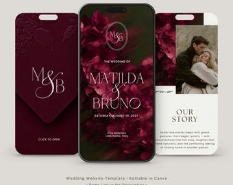 Burgundy Wedding Website Template with RSVP | Editable Canva Website