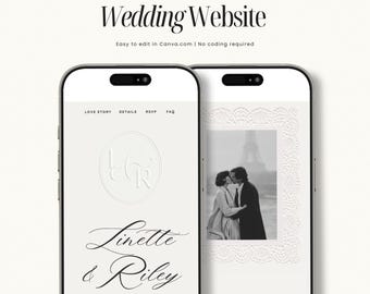 Timeless Wedding Website Template with RSVP & Music | Editable Canva Website