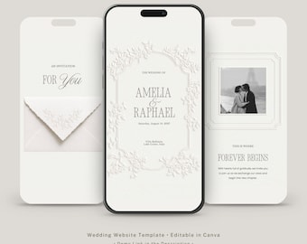 Embossed Wedding Website with Built-in RSVP | Digital Wedding Invitation  | Editable Canva Website