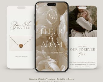 Wedding Website Invite with RSVP form & editable Monogram | Canva Template