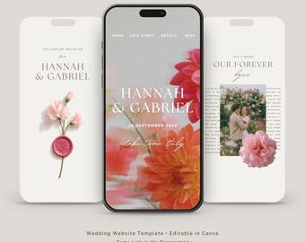 Summer Wedding Website Template with RSVP | Editable Canva Website | Digital Wedding Invitation