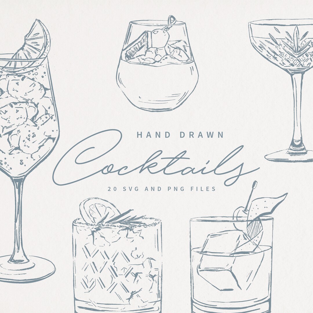 20 Hand Drawn Drink Illustrations SVG & PNG files Cocktail - Etsy Portugal