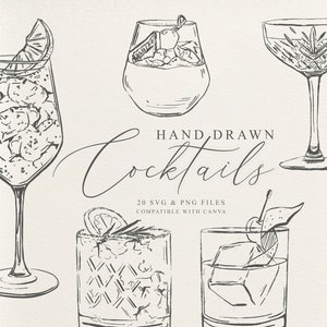 20 Hand Drawn Drink Illustrations | SVG & PNG files | Cocktail Clip Art | Signature Drink Sign Clip Art | Digital Download