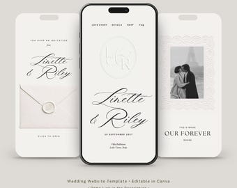 Wedding Website Template with Custom Embossed Monogram & RSVP | Editable Canva Website