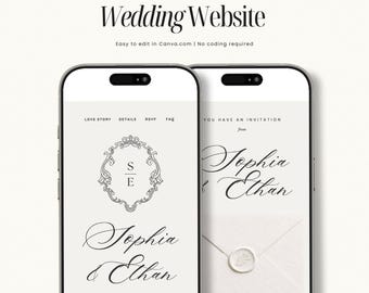 Timeless Wedding Website Template with RSVP & Music | Editable Canva Website
