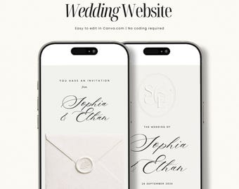 Aangepast monogram bruiloft websitesjabloon met RSVP | Bewerkbare Canva-website