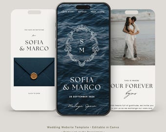 Coastal Wedding Website Template | Editable Canva Website | Beach Wedding