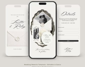 Ivory Save The Date Wedding Website Template with RSVP | Editable Canva Website
