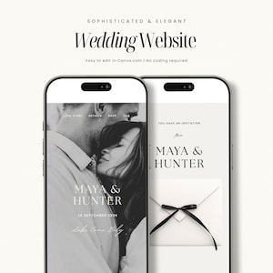 Zeitlose Hochzeitswebsite mit Antwort und Musik | Bearbeitbare Canva Website