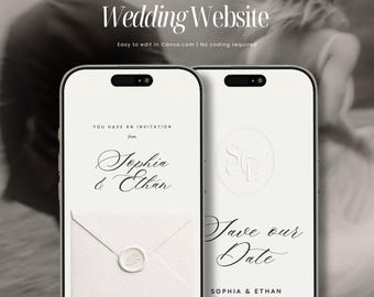 Custom Monogram Wedding Website Template with RSVP | Editable Canva Website