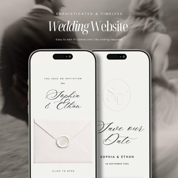 Custom Monogram Wedding Website Template with RSVP | Editable Canva Website