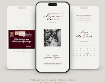 Burgundy Red Wedding Website Template with RSVP | Editable Canva Website