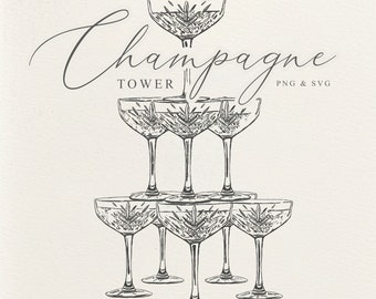 Hand Drawn Champagne Tower Illustration | SVG & PNG files | Champagne Glasses Clip Art | Wedding Menu Illustration | Champagne Tower Sketch