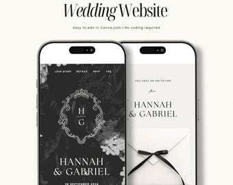 Minimalist Wedding Website Template with Music & RSVP | Editable Canva Website