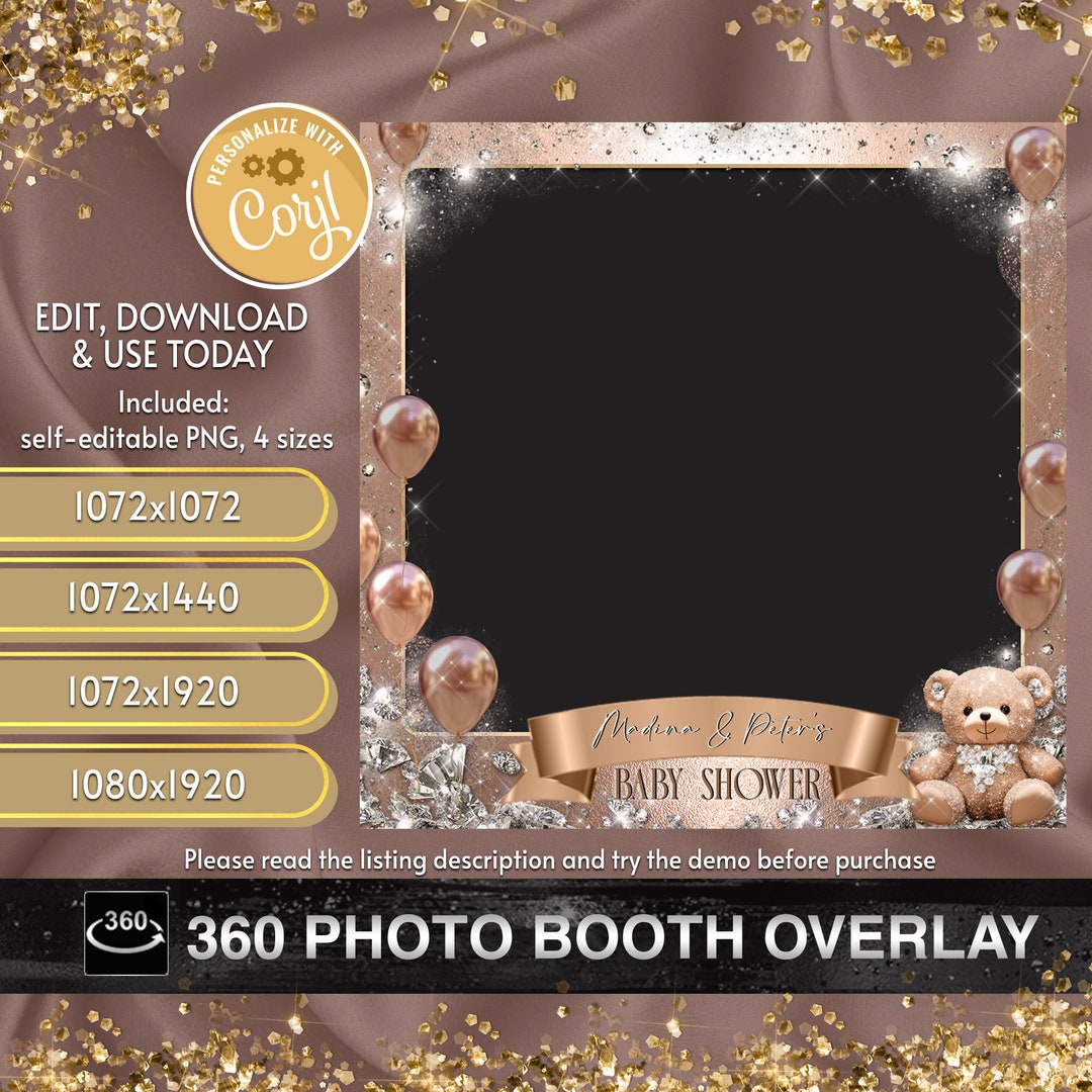 Baby Shower Overlay 360 Videobooth Bear Photo Booth Template Diamonds