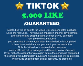 GUARANTEED Tiktok 5000 (5k) Real Likes Fast Delivery