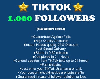 TikTok 100% Quality Real 1000 (1k) Followers GUARANTEED