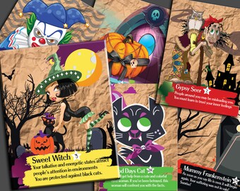 25 specialdesignade kort, orakelkort, utskrivbara orakellekar, halloween, halloweendekor, halloweenkort, mediumskapsorakelkort