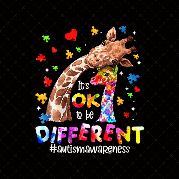 Autism Awareness Cute Giraffe Animal Png, Its Ok To Be Different Png, Autism Awareness Png, Autism Puzzle Giraffe Png, Autism Mom Png