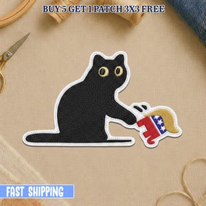 Grumpy Black Cat Resist Gestickter Aufnäher, nicht mein Präsident Politisches Aufbügler, subtiler Anti-Trumpf-Katzenliebhaber-Protest