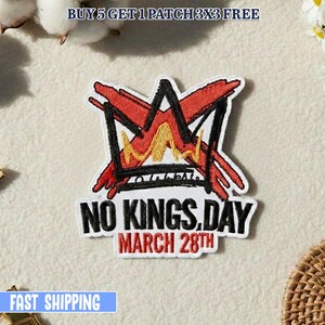 Parche bordado "No Kings", parche de protesta antiautoritaria, parche termoadhesivo "Democracia, no monarquía", parche para chaqueta de activista político