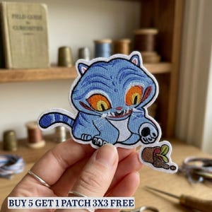 Derpy Tiger Embroidery Patch | K-pop Demon Hunter Iron on Patches | Cat and bird demon hunter Custom Back Patch, rumi, kawaii patch