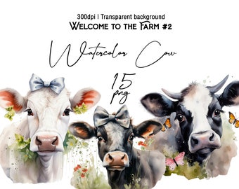 Watercolor Cow Clipart Bundle Farm Animals PNG Cute Cow Clipart Highland Cow Baby Cow Nursery Clipart Floral Cow Kawaii Farm Animal Graphics