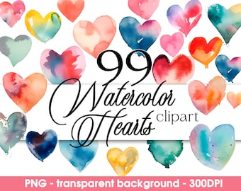 Akvarell hjärtan clipart paket färgglada hjärtan PNG handritade regnbågshjärtan kärlek clipart alla hjärtans dag clipart akvarell hjärta klippbok