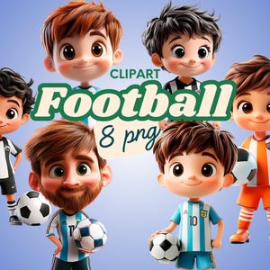 Clipart de niño futbolista Jugador de fútbol PNG Personaje de dibujos animados Deporte Niño Ilustración Lindo Futbolista PNG Tema de fútbol Clipart Descarga instantánea