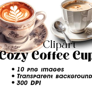 Coffee Cups Clipart PNG Bundle Printable Stickers for Coffee Shop Clipart Coffee PNG digital download for commercial use