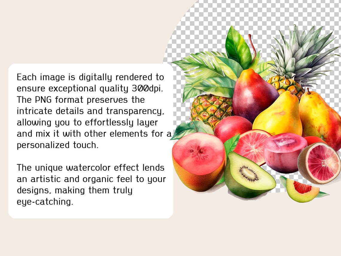 Tropical Fruit Clipart Watercolor PNG Bundle Summer Fruit Pineapple ...