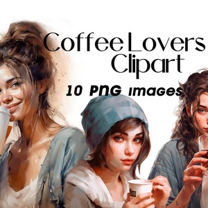 Girls with Coffee Cup Clipart PNG Bundle Coffee Lover Wall Art Girly Clipart, Coffee Girl Clip art Paper craft - Junk Journal, Scrapbooking