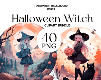 Halloween Witch Clipart Bundle Gothic Witch PNG Dark Magic Clipart Spooky Halloween Clipart Witchcraft Illustration Witchy Junk Journal