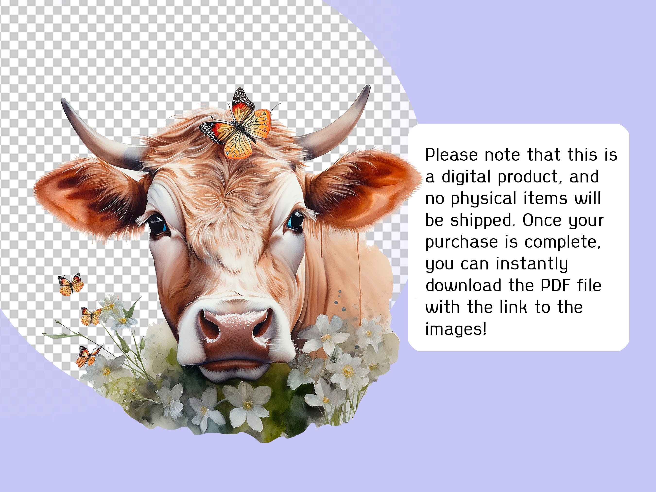 Watercolor Cow Clipart Bundle Farm Animals PNG Nursery Wall Art Floral ...