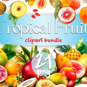 Watercolor Tropical Fruits Clipart Bundle PNG Fruit Set Clipart Transparent Background Fruits PNG Fruits Clipart Bouquets Commercial Use