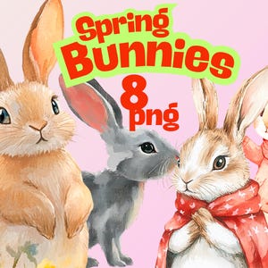 Spring Bunny Clipart Cute Rabbit PNG Easter Spring Clipart Printables Floral Bunny Watercolor PNG Clipart Bundle Illustration