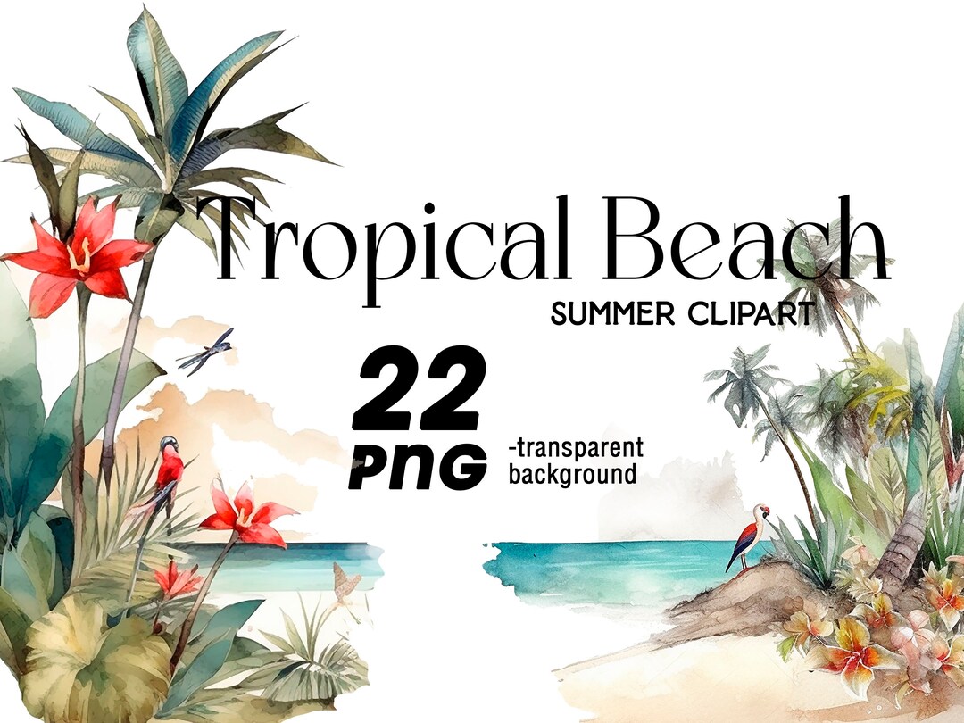 Watercolor Beach Clipart Bundle Summer Wedding Clipart PNG High Quality ...