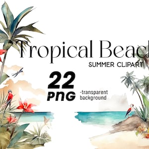 Watercolor Beach Clipart Bundle Summer Wedding Clipart PNG High Quality Beach Views Summer Invitation Clipart Sand and Palm Digital Download