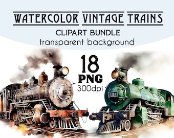 Watercolor Retro Train Clipart PNG Steam Locomotive PNG Clipart train clip art locomotive PNG Commercial Use junk journal, scrapbooking