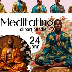 Spiritual Buddha Meditation Clipart Yoga Pose Mindfulness Women Meditating Buddha Clipart Bundle Spiritual PNG Black-Clipart Bundle Digital